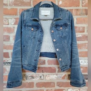 Anthro Pilcro Denim Jacket Classic Cropped Fitted Stretchy Blue Jean Small